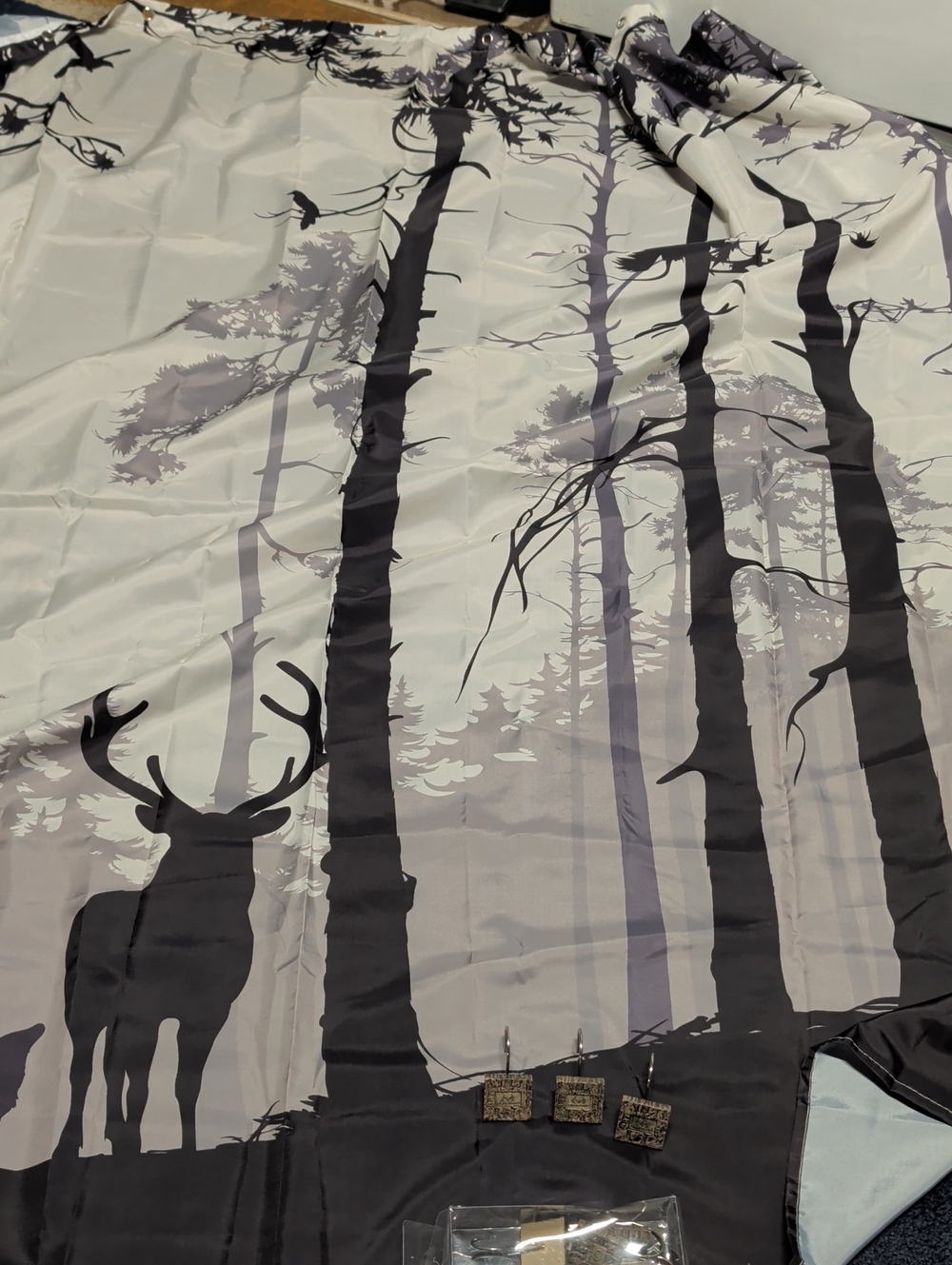 Realtree Forest Deer Shower Curtain- Black & Gray With Hooks